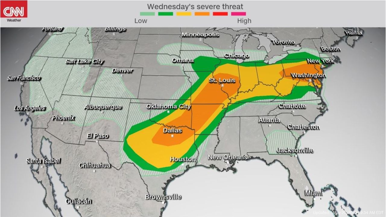 Severe weather risks, Wednesday, May 29, 2019