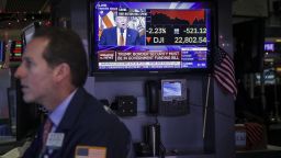 NEW YORK, NY - DECEMBER 20: President Donald Trump is displayed on a monitor as a trader works at his desk ahead of the closing bell on the floor to he New York Stock Exchange (NYSE), December 20, 2018 in New York City. The Dow Jones industrial average continued its tumultuous week, closing down over 460 points on Thursday, one day after the Federal Reserve raised the interest rate. (Photo by Drew Angerer/Getty Images)