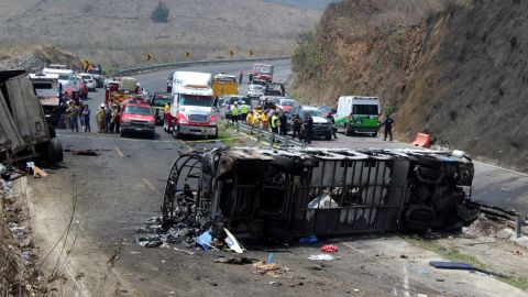 A general view shows the site of a fiery accident in the southeastern Mexican state of Veracruz.