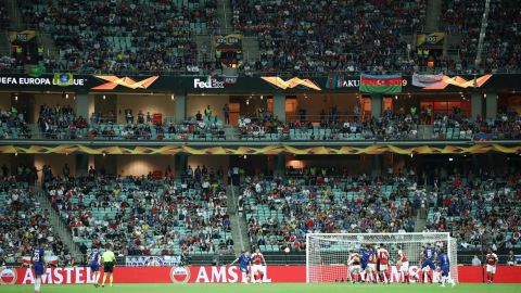 Empty seats are seen in the stadium during the Europa League Final between Chelsea and Arsenal.