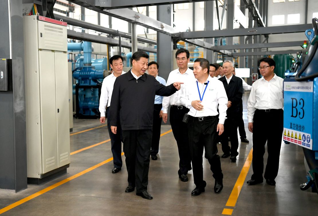 Chinese President Xi Jinping at JL MAG Rare-Earth Co. Ltd. in the city of Ganzhou in east China's Jiangxi Province on May 20.