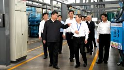 GANZHOU, May 20, 2019 -- Chinese President Xi Jinping, also general secretary of the Communist Party of China Central Committee and chairman of the Central Military Commission, learns about the production process and operation of the JL MAG Rare-Earth Co. Ltd. as well as the development of the rare earth industry in the city of Ganzhou in east China's Jiangxi Province on May 20, 2019. Xi Jinping visited Jiangxi Province Monday on an inspection tour. (Xinhua/Xie Huanchi) (Xinhua/ via Getty Images)
