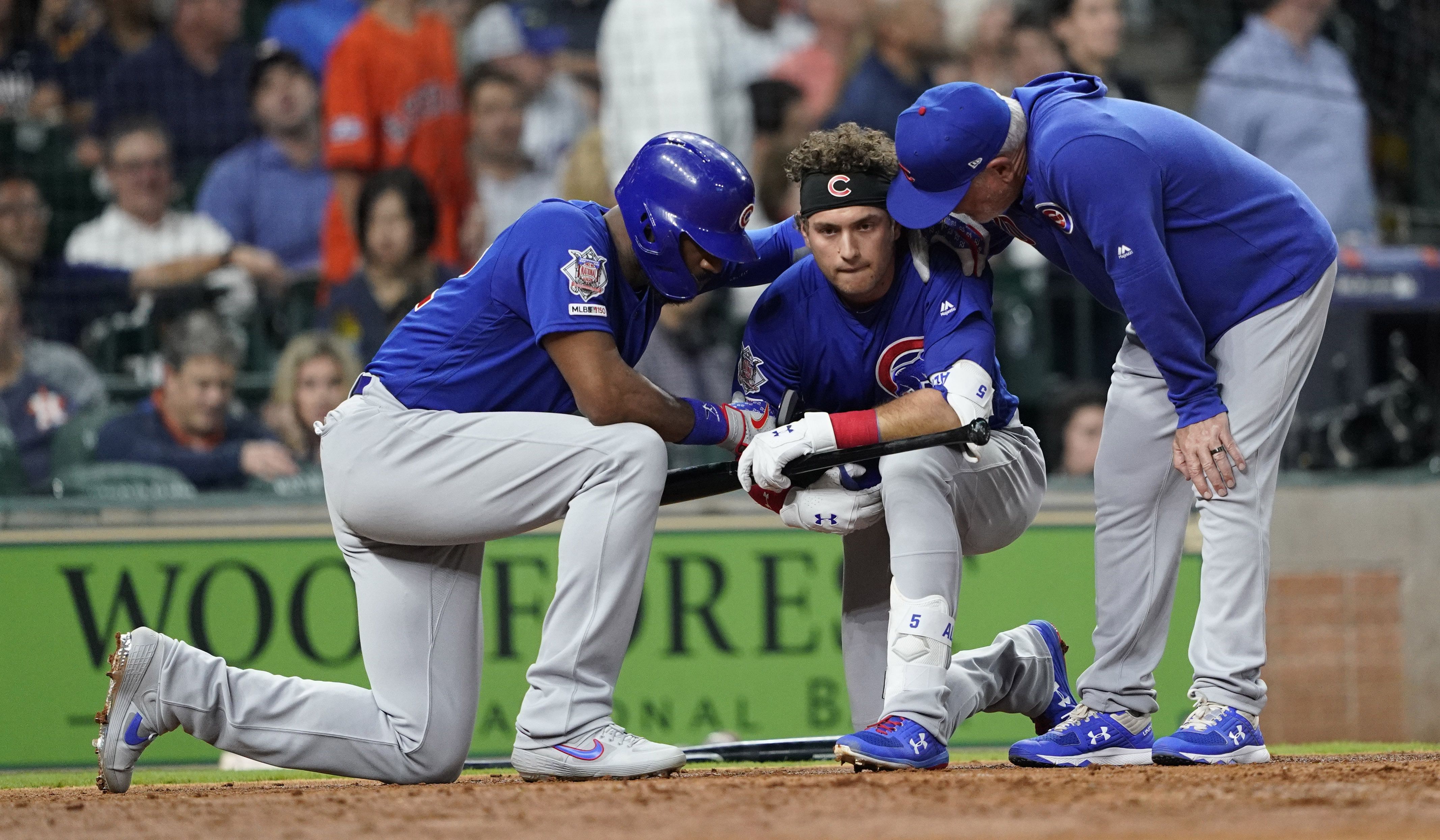 A foul ball hit by Chicago Cubs' Albert Almora Jr. injures a child