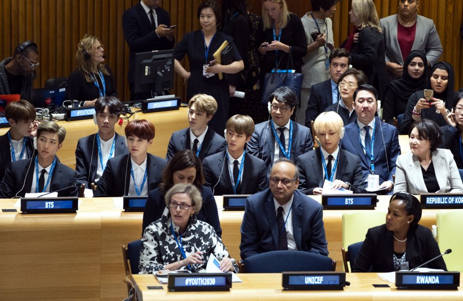 BTS become the first ever K-pop group to address the United Nations at the UN General Assembly in New York on September 24, 2018. Leader Kim Nam-joon urges young people to believe in their own convictions.