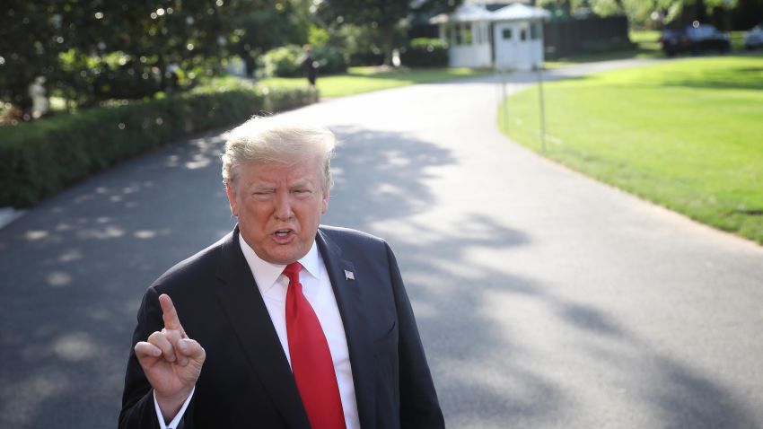 WASHINGTON, DC - MAY 30:  U.S. President Donald Trump answers questions on the comments of special counsel Robert Mueller while departing the White House May 30, 2019 in Washington, DC. Trump is scheduled to attend the commencement ceremony at the U.S. Air Force Academy in Colorado later in the day.(Photo by Win McNamee/Getty Images)