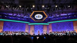 NATIONAL HARBOR, MARYLAND - MAY 28: Students fill the stage during the second round of the Scripps National Spelling Bee at the Gaylord National Resort & Convention Center May 28, 2019 in National Harbor, Maryland. Students from across the country and around the world compete in the spelling competition, which started in 1925. (Photo by Chip Somodevilla/Getty Images)