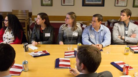 Veterans and alumni of national service programs explore the idea of running for office as part of an Answering the Call course in Cambridge, Massachusetts. 
