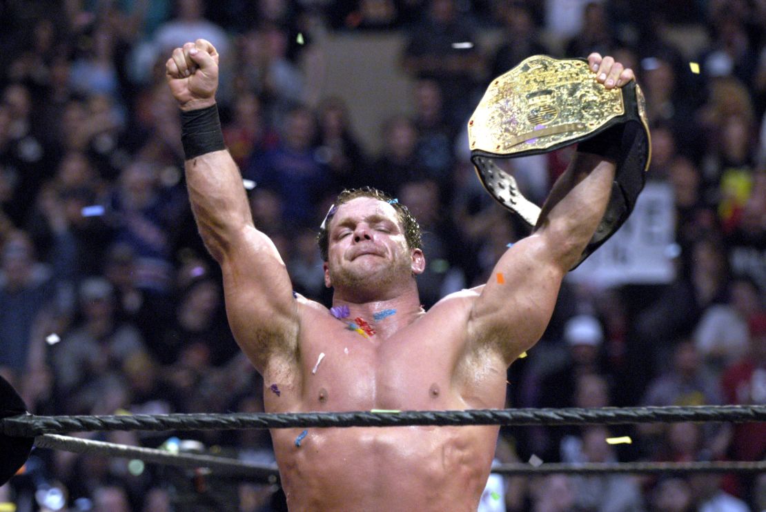 Chris Benoit wins the World Heavyweight Championship at Wrestlemania in 2004.