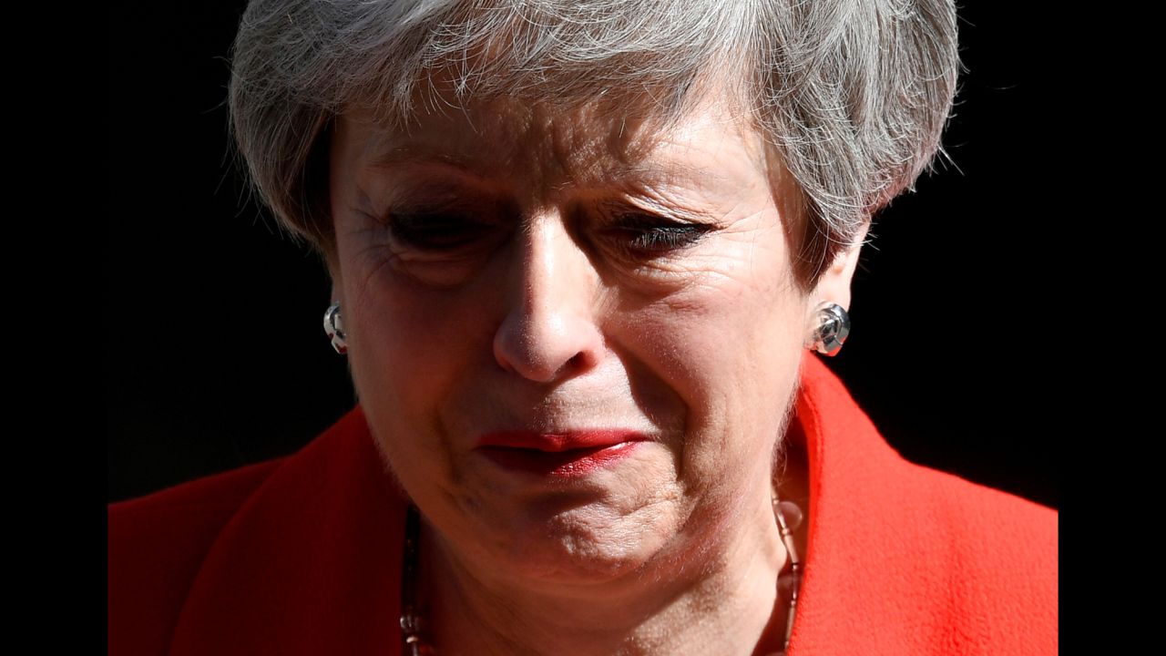 British Prime Minister Theresa May tears up as she <a href="https://www.cnn.com/2019/05/24/europe/theresa-may-resigns-brexit-gbr-intl/index.html" target="_blank">announces her resignation</a> in London on Friday, May 24. May said she deeply regretted not being able to deliver Brexit, the issue that brought her to power in 2016 and consumed her premiership. She will remain Prime Minister until her successor is chosen.