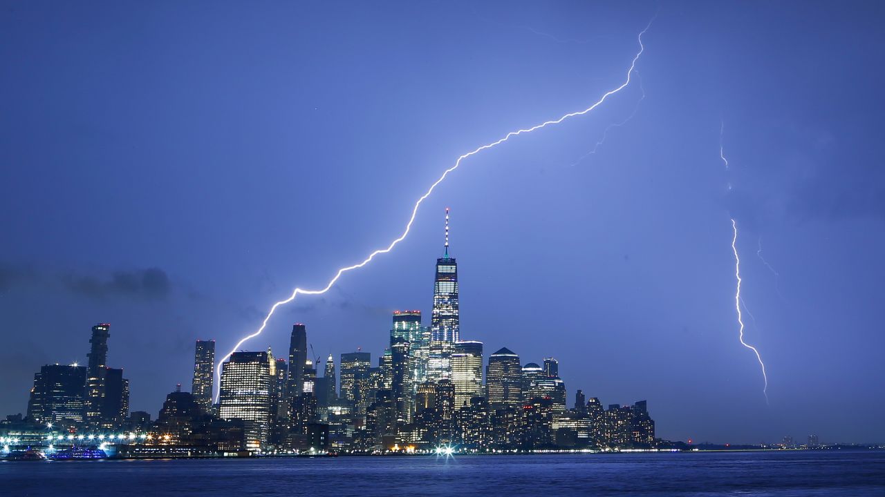 Lightning strikes near New York's One World Trade Center on Tuesday, May 28.