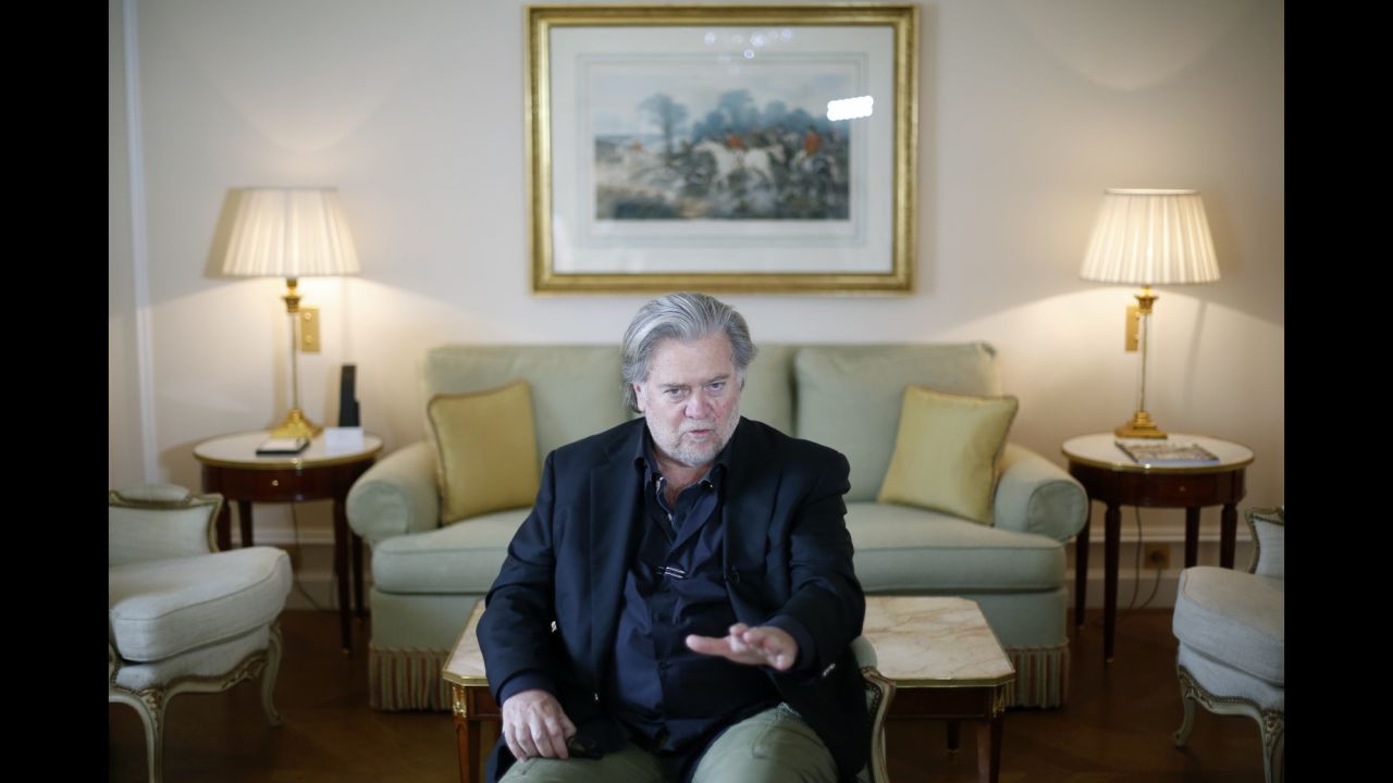Former White House strategist Steve Bannon speaks during an interview with the Associated Press in Paris on Monday, May 27.