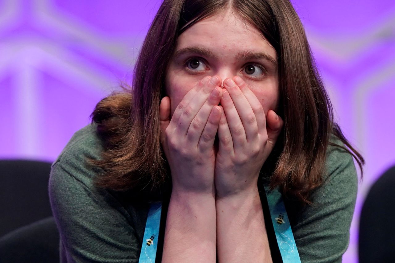 Erin Howard watches a competitor in the final round of the 92nd annual Scripps National Spelling Bee.