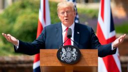 U.S. President Donald Trump speaking at a joint press conference with U.K. Prime Minister Theresa May during his last visit to the U.K. in July last year.  