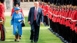 U.S. President Donald Trump and Britain's Queen Elizabeth II inspecting guards at Windsor Castle. 