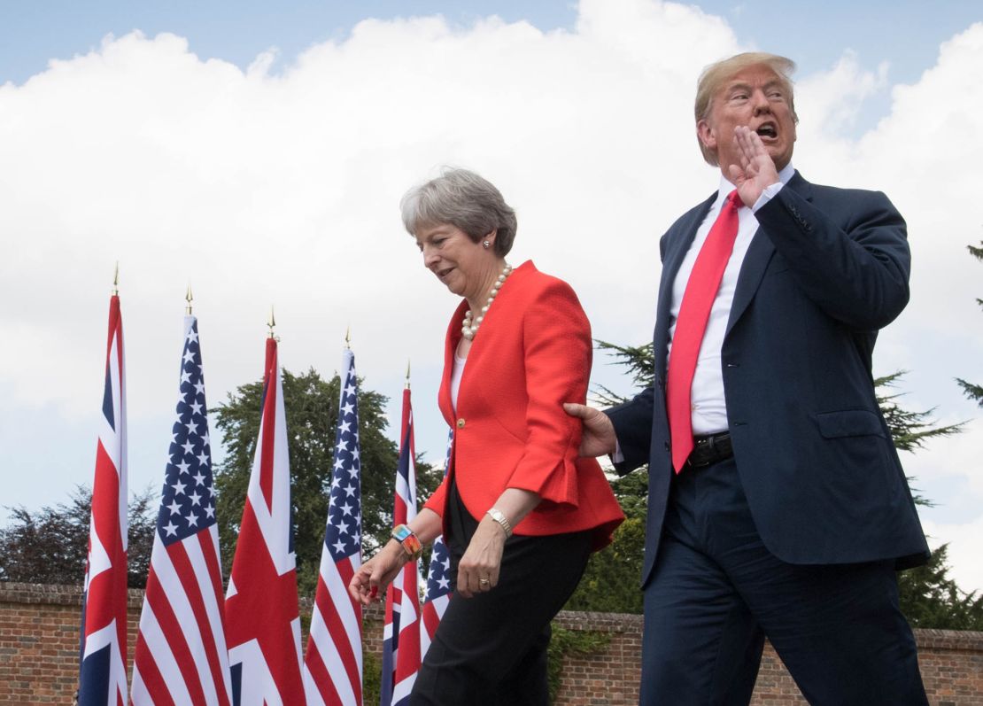 Donald Trump and Theresa May at the prime minister's country residence last July. 