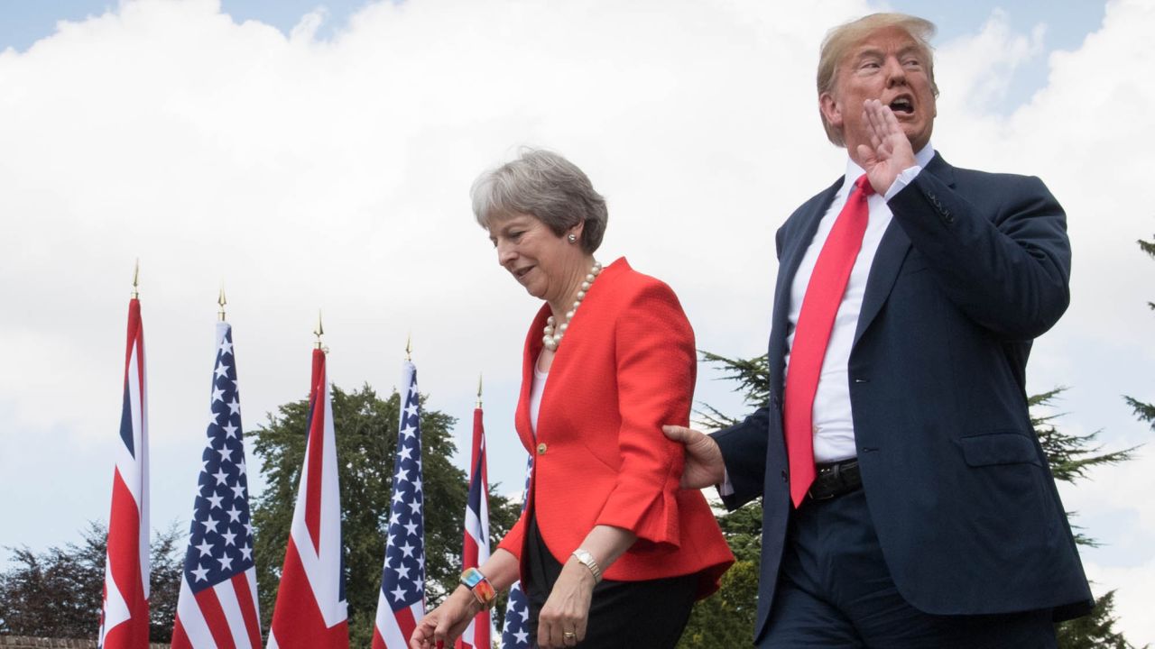 Donald Trump and Theresa May at the prime minister's country residence last July. 
