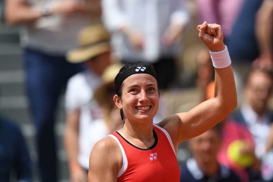 Anastasia Sevastova was all smiles after saving five match points -- in three different games -- to beat Elise Mertens. 
