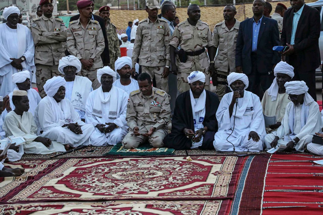 Gen. Mohammed Hamdan Dagalo, the deputy head of the military council that assumed power in Sudan, prays during a Ramadan event in Khartoum on May 18.