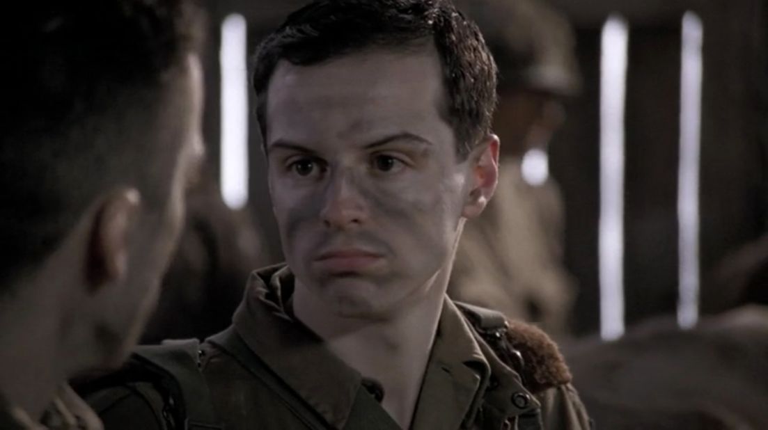 Known to most now as Moriarty or "Fleabag's" "hot priest," Andrew Scott has a part in the "Band of Brothers" episode called "Day of Days." His character, John Hall, unfortunately meets a sad end. 