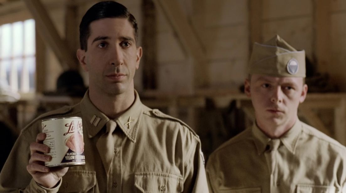 David Schwimmer shed his Ross persona to take on the role of difficult and demanding Capt. Herbert Sobel. His lackey in the miniseries was a man named William S. Evans, played by Simon Pegg. 
