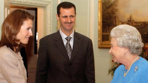 Queen Elizabeth II receives Asma and Bashar al-Assad on December 17, 2002 at Buckingham Palace.
