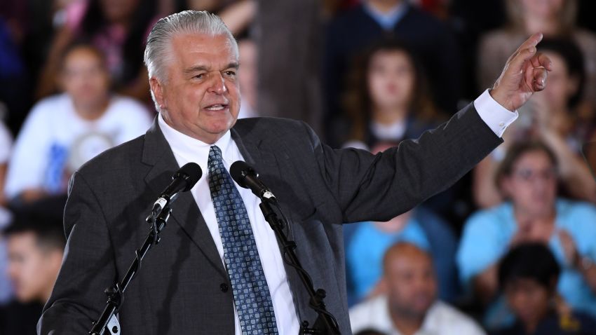 LAS VEGAS, NEVADA - OCTOBER 22:   Clark County Commission Chairman and Democratic gubernatorial candidate Steve Sisolak speaks during a get-out-the-vote rally featuring former U.S. President Barack Obama at the Cox Pavilion as Obama campaigns for Nevada Democratic candidates on October 22, 2018 in Las Vegas, Nevada. Early voting in Clark County, Nevada began on October 20 and has recorded the highest turnout during the first two days of early voting in a midterm election.  (Photo by Ethan Miller/Getty Images)