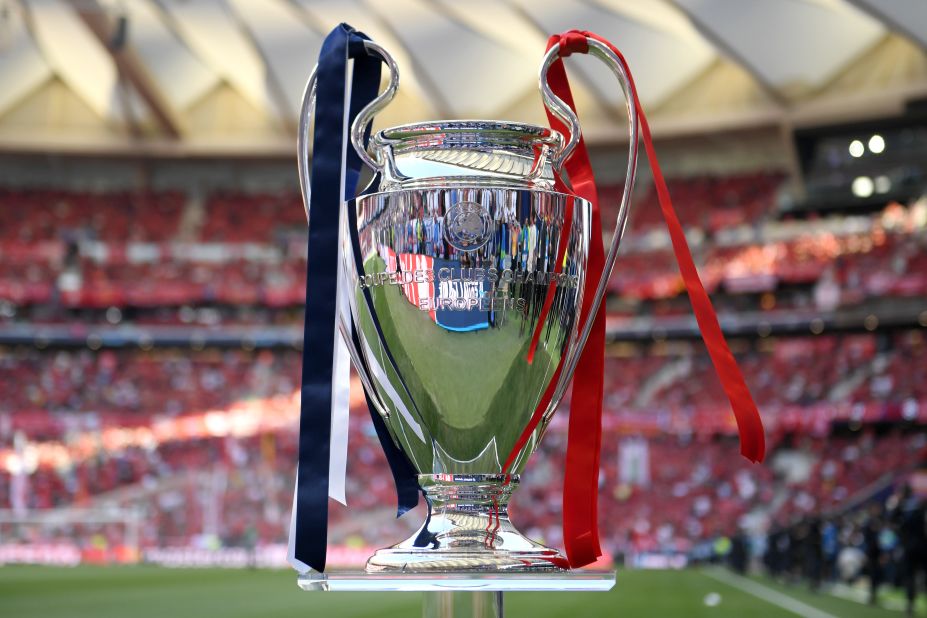 The Champions League trophy is seen on display inside the stadium prior to the start of the final between Liverpool and Tottenham on Saturday. 