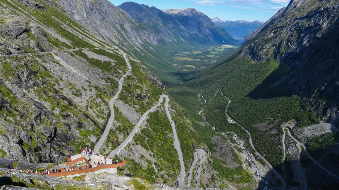 <strong>Trollstigen, Norway:</strong> The "Troll Ladder" climbs at a 10% incline through an enchanted mountain landscape.