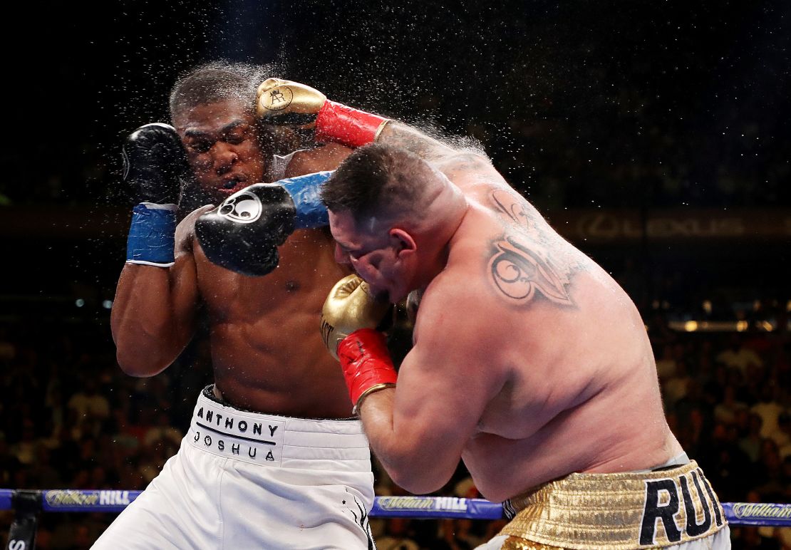 Andy Ruiz Jr. (right) punches Anthony Joshua during his surpise victory. 