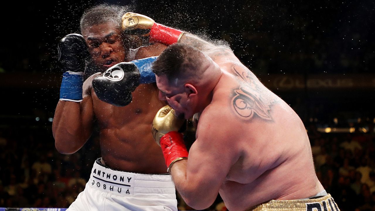 Andy Ruiz Jr. (right) punches Anthony Joshua during his surpise victory.