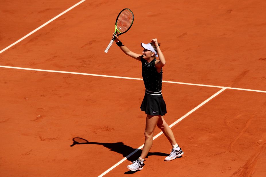 Marketa Vondrousova, 19, also reached her first grand slam quarterfinal -- a day after her fellow Czech Katerina Siniakova stunned world No. 1 Naomi Osaka. 