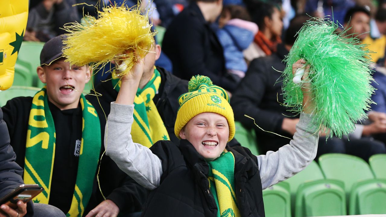 Matildas fans show their support during the Cup of Nations match between Australia and Argentina at AAMI Park in Melbourne, Australia, in March.