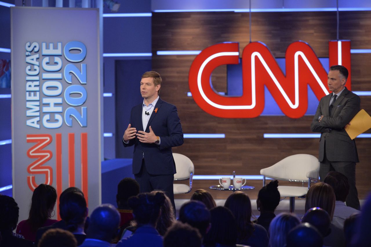 Swalwell takes part in a CNN town-hall event in June 2019. "I'm running for president to stop the shootings," he told the crowd. Swalwell discussed his frustration with lawmakers' inaction. "When I went to Congress, Sandy Hook happened. And there was nothing. Then Charleston: Nothing. San Bernardino: Nothing," he said, before ticking off one mass shooting after another.