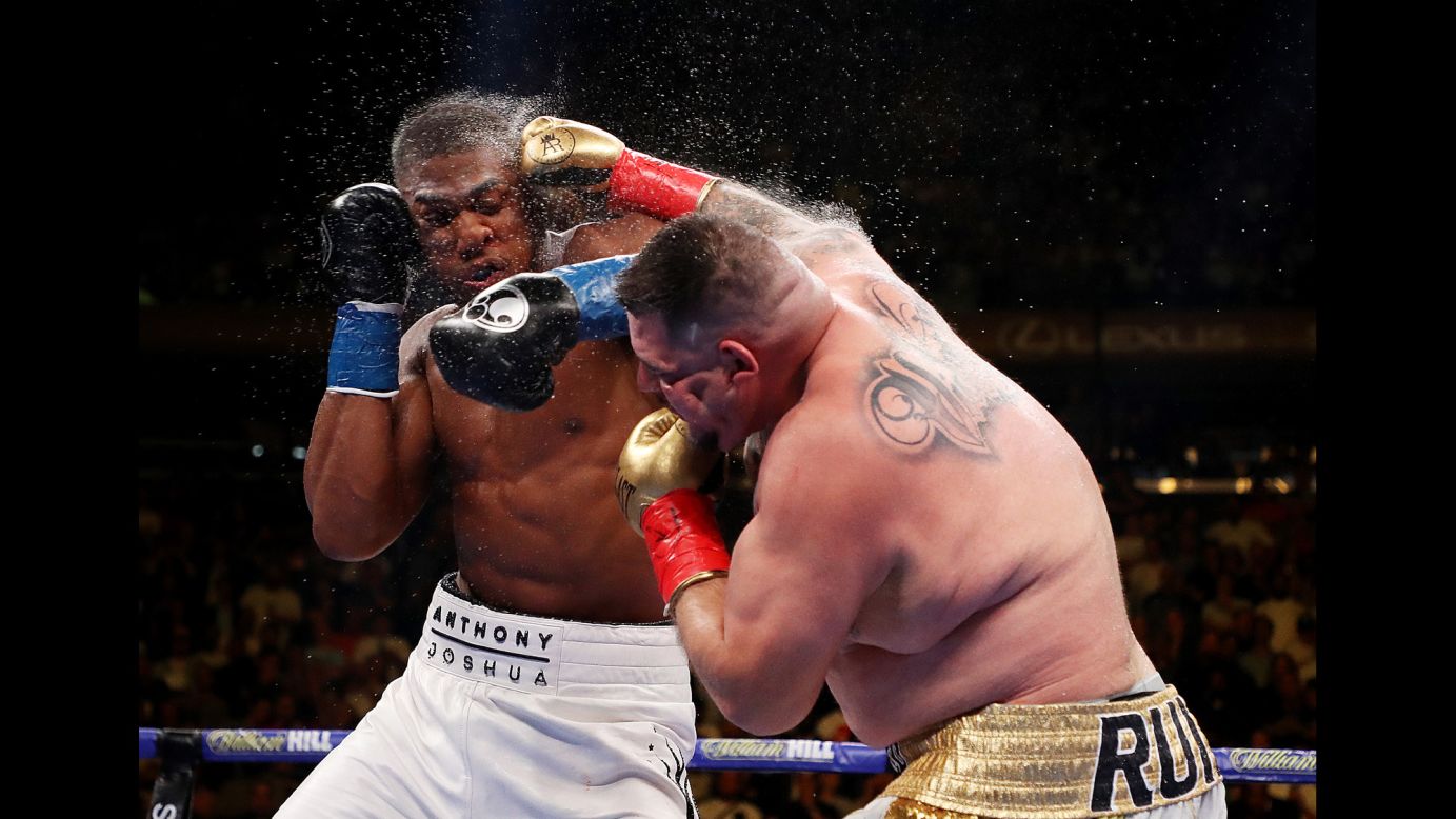 Andy Ruiz Jr. punches Anthony Joshua during their heavyweight title fight at Madison Square Garden in New York City, on Saturday, June 1. Joshua, the favorite entering the fight, <a href="https://www.cnn.com/2019/06/02/us/heavyweight-championship-tko/index.html" target="_blank">suffered a stunning upset</a>, losing by technical knockout in the seventh round. With the win, Ruiz became the first Mexican-American heavyweight world champion.