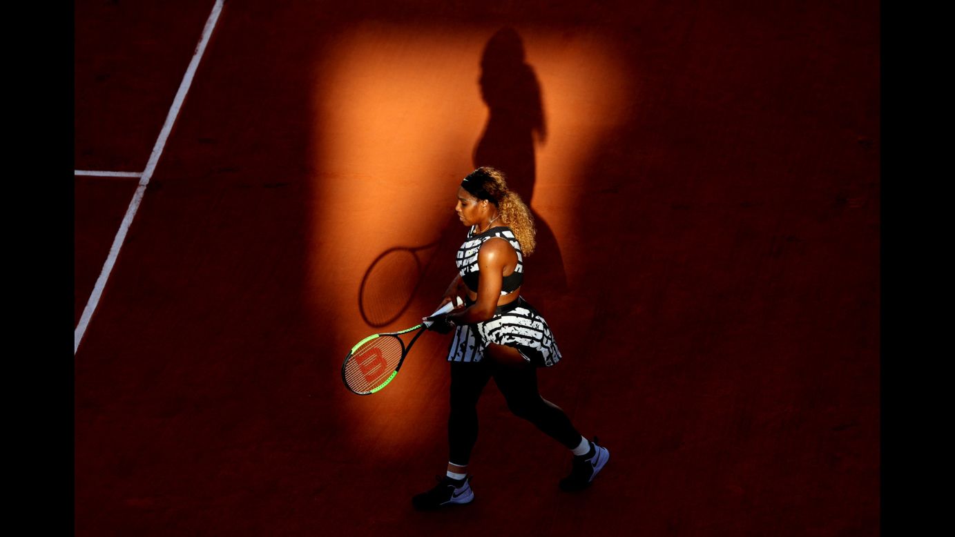Serena Williams walks along the baseline during her French Open third round singles match against Sofia Kenin at Roland Garros in Paris, France, on Saturday, June 1. Kenin, the underdog, <a href="https://www.cnn.com/2019/06/01/tennis/osaka-siniakova-djokovic-french-open-halep-tennis-int-spt/index.html" target="_blank">defeated Williams</a> in straight sets.