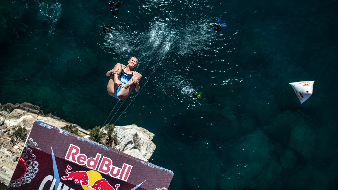 Rhiannan Iffland of Australia dives from the 21 meter platform during the third stop of the Red Bull Cliff Diving World Series in Polignano a Mare, Italy on Sunday, June 2.
