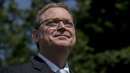 Kevin Hassett, chairman of the White House Council of Economic Advisers, pauses while speaking to members of the media outside the White House in Washington, D.C., U.S., on Monday, June 3, 2019. Hassett, a fixture of conservative economic circles for two decades who vigorously defendedPresident Donald Trumps signature tax cuts, will soon be leaving his role, President Donald Trump tweeted Sunday. Photographer: Andrew Harrer/Bloomberg via Getty Images
