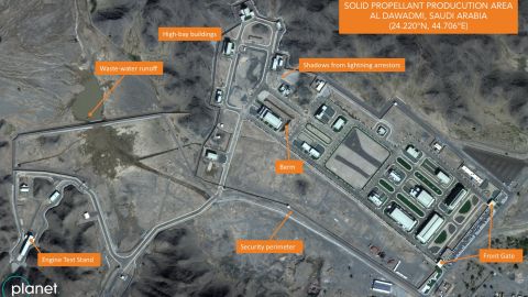 Satellite imagery captured on November 13, 2018 shows a suspected ballistic missile factory at a missile base in al-Watah, Saudi Arabia. Image was initially discovered by Planet Labs and the Middlebury Institute of International Studies at Monterey.