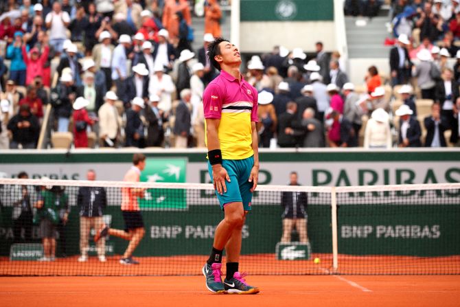 Nishikori had two match points in the fourth set, but then had to rally from 5-3 down in the fifth to advance. He improved to 23-6 in fifth sets.