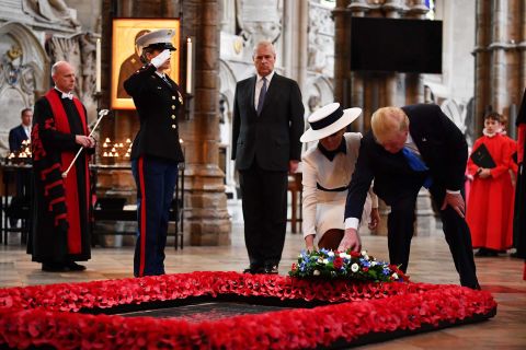 The Trumps are joined by Prince Andrew as they pay their respects at the Tomb of the Unknown Warrior in Westminster Abbey.