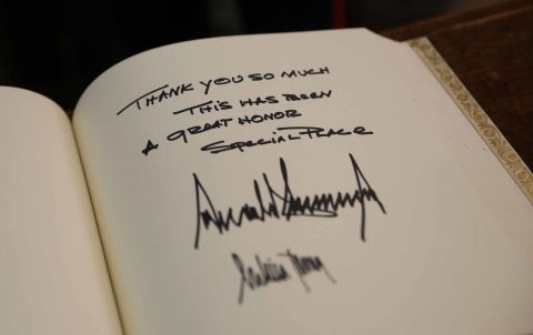 The President signed the guestbook at Westminster Abbey. "Thank you so much," his message said. "This has been a great honor. Special place."