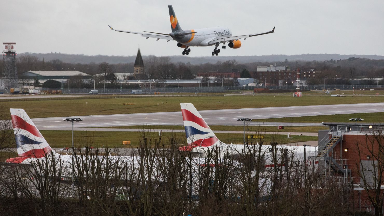 An aircraft comes in to land at Gatwick Airport on December 21, 2018.