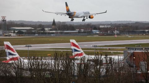 An aircraft comes in to land at Gatwick, after the airport was reopened following drone sightings during the Christmas period.