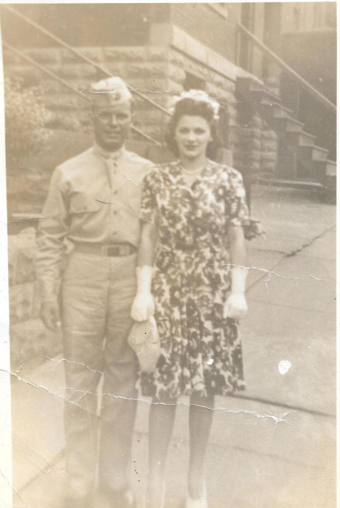 Lawrence "Larry" Bernard Merkamp in 1942 with his then-fiancee (later wife), Delta. 