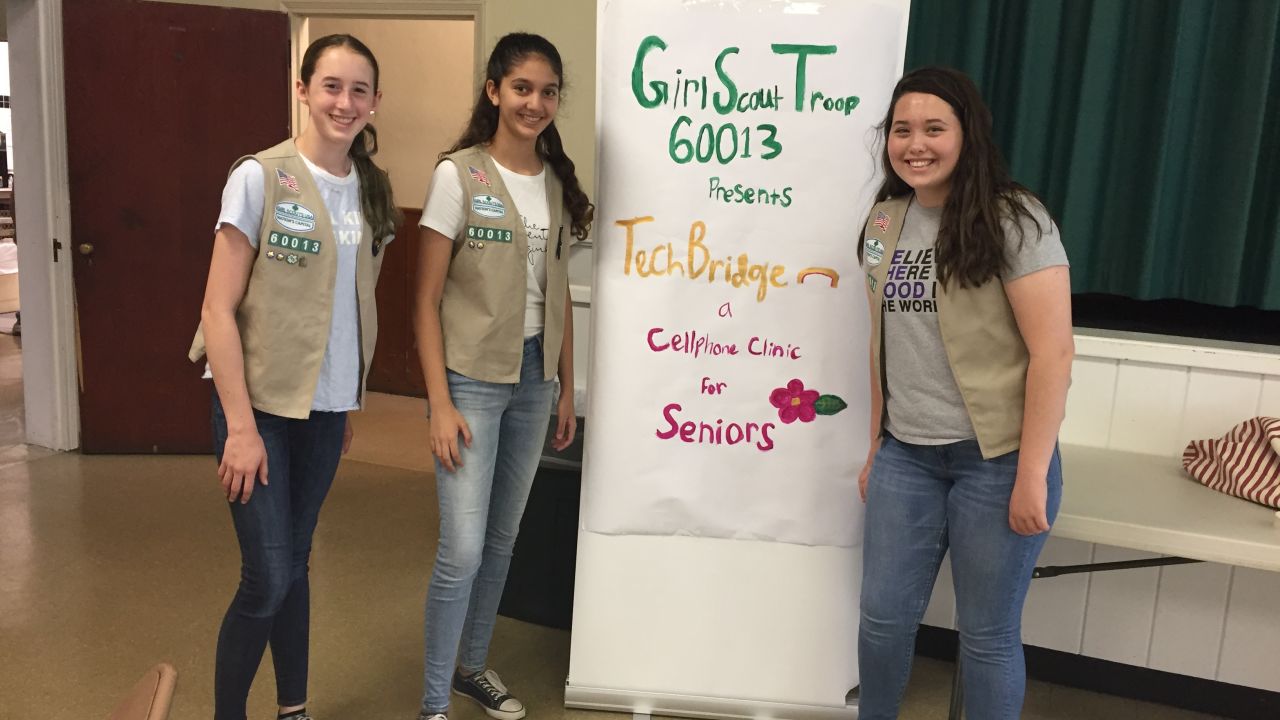 Girl Scout Cadettes Sarah Middleton, left, Tara Udani, center, and Maura Sammis.