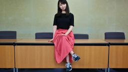 Yumi Ishikawa, leader and founder of the KuToo movement, poses after a press conference in Tokyo on June 3, 2019. 