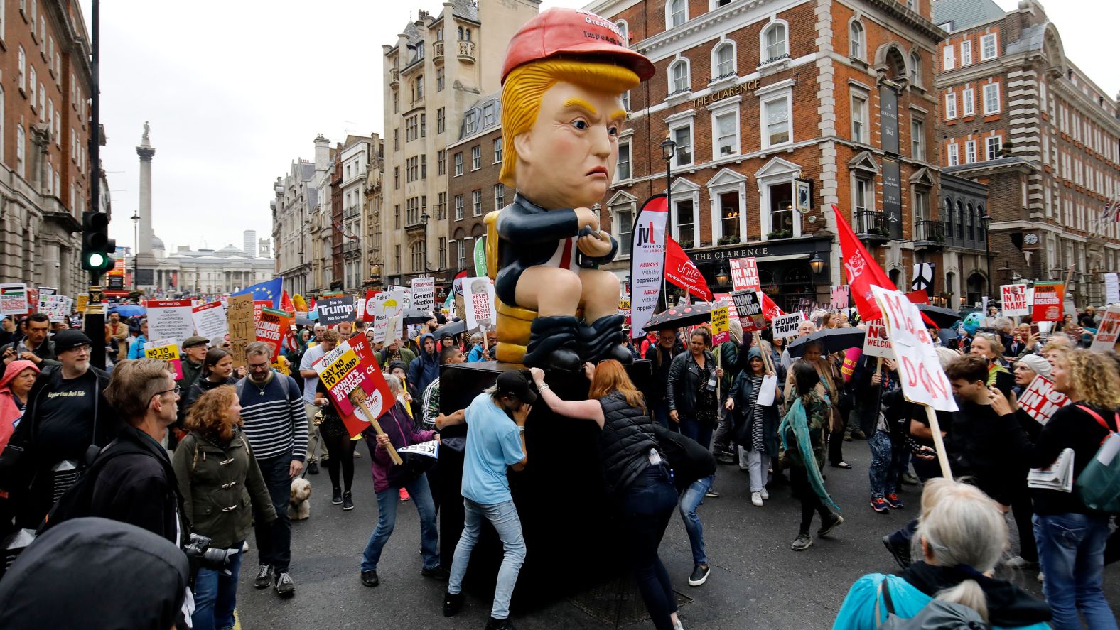A Trump effigy is carried by protesters on June 4.
