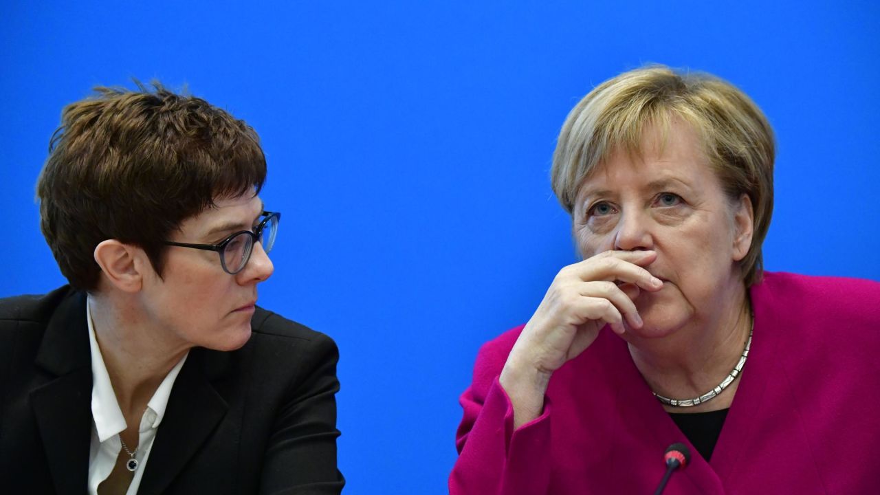 Merkel (R) with Kramp-Karrenbauer at CDU headquarters in October.