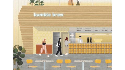 A rendering of Bumble's planned cafe and wine bar location slated to come to New York City this fall.
