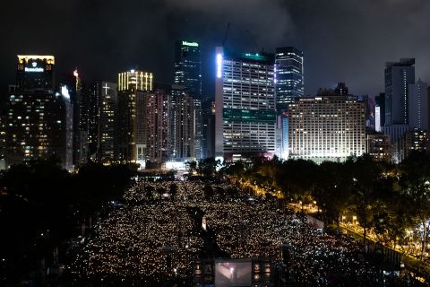 The annual candlelight vigil has been taking place in Hong Kong's Victoria Park since 1990. The vigil calls for the release of all dissidents, rehabilitation of the 1989 pro-democracy movement, accountability for the massacre, the end of one-party dictatorship and the start of a democratic China.